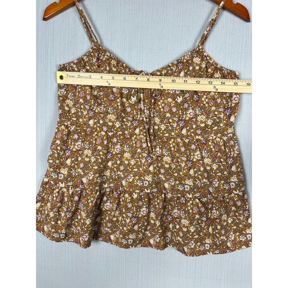 Boho Peplum Cami Women XS Old Navy Brown Ditsy Floral Tie Neck Cottagecore - Picture 8 of 9